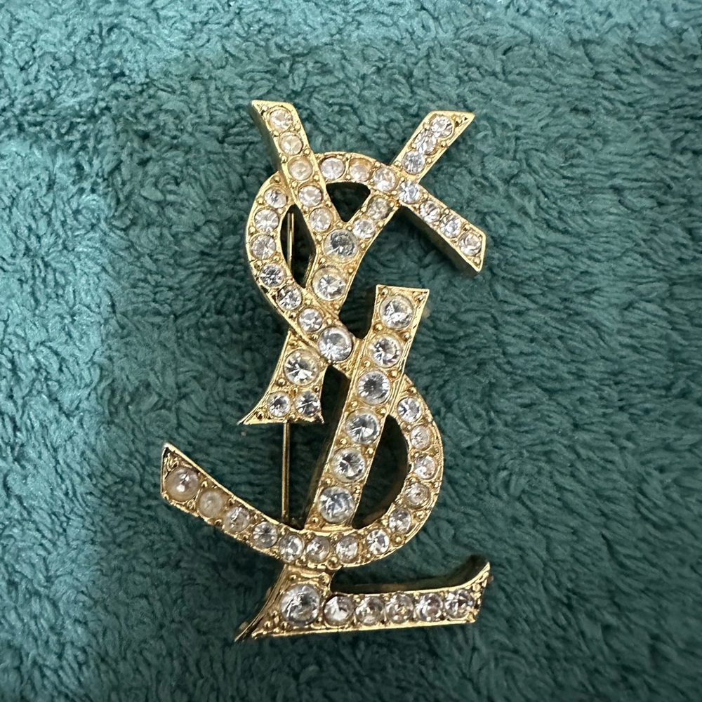 YSL Gold Crystal Brooch